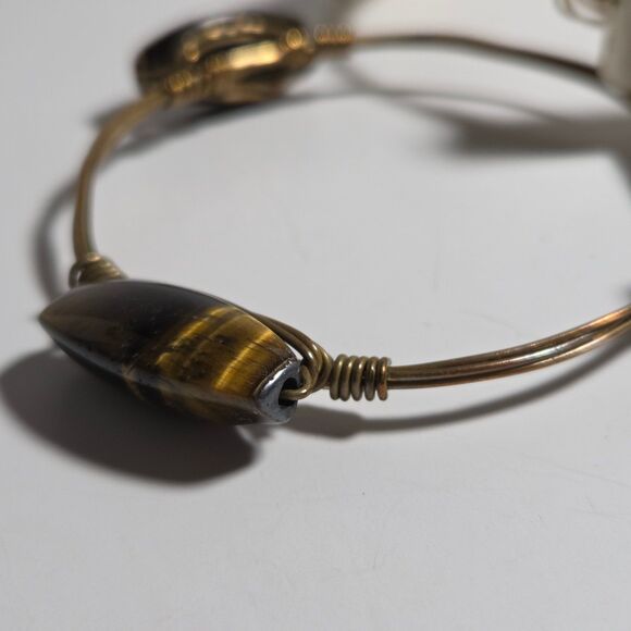 4 Bourbon & Bowties Wire Bangle Bracelets Tigers Eye Aurora Borealis Marbled - Picture 9 of 11